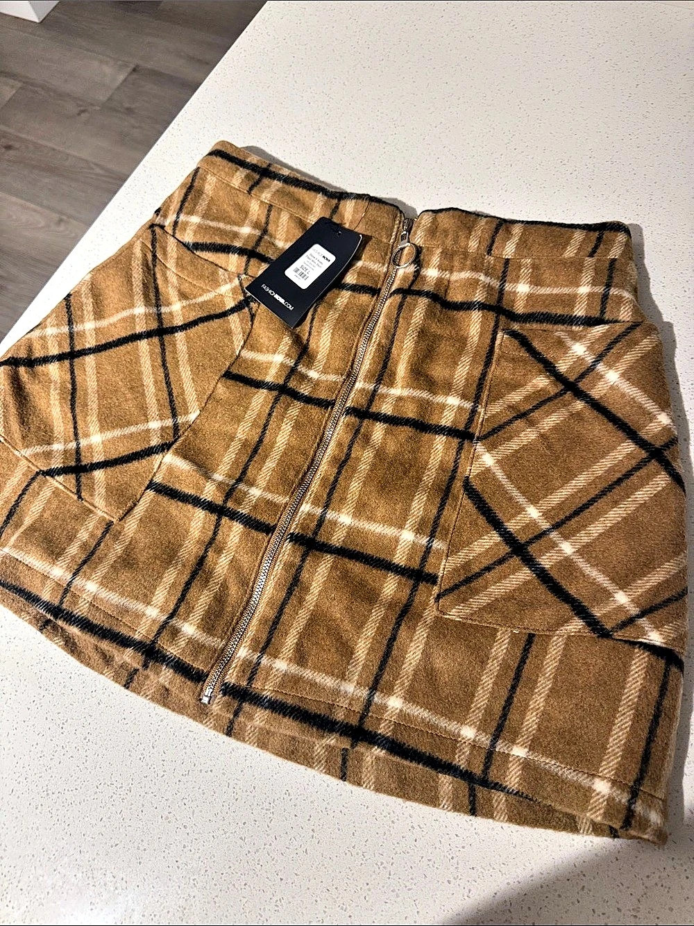 Fashion Nova Store It Away Plaid Mini Skirt Brown & Black Large